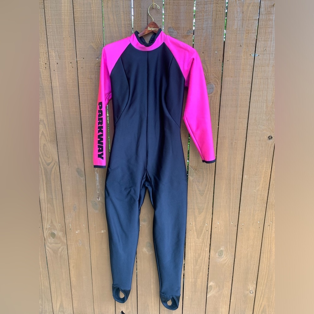 Black and Pink One Piece Swimwear with Raglan Sleeves